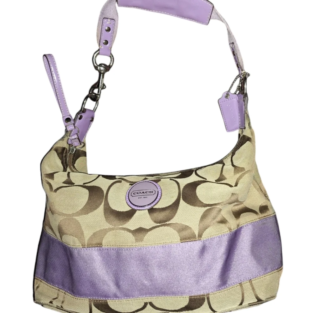Coach Signature Canvas Hobo with Lavender Accent
